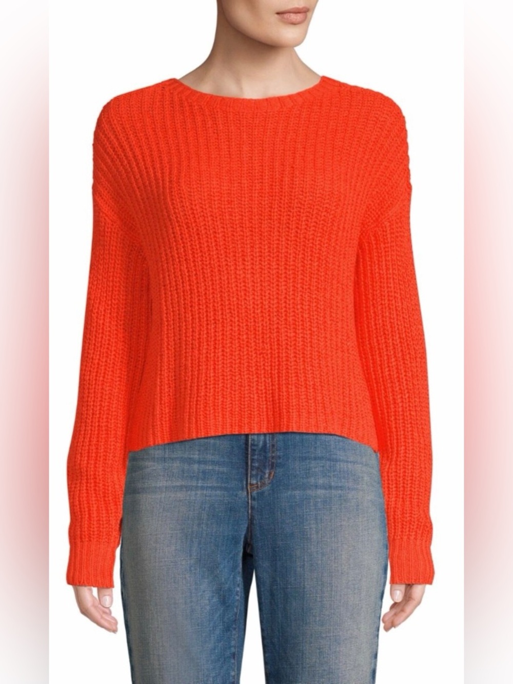 Eileen Fisher size XS organic cotton Womens Bright Orange Ribbed Knit Sweater